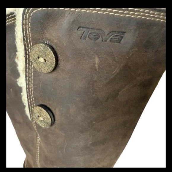 Teva Tonalea Boots Sherpa Lined Size 8 Brown Leather Waterproof Side Zip 4327 - Picture 11 of 15